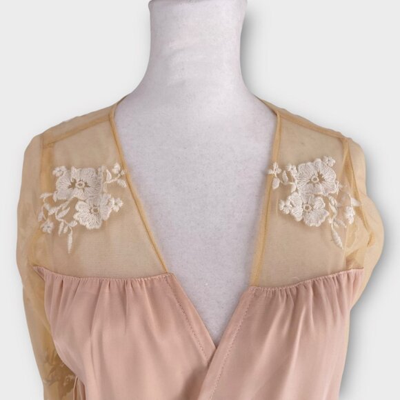 Robed with Love Hildy Robe Pink Floral Embroidered Sheer Illusion Bell Sleeves - Picture 8 of 14